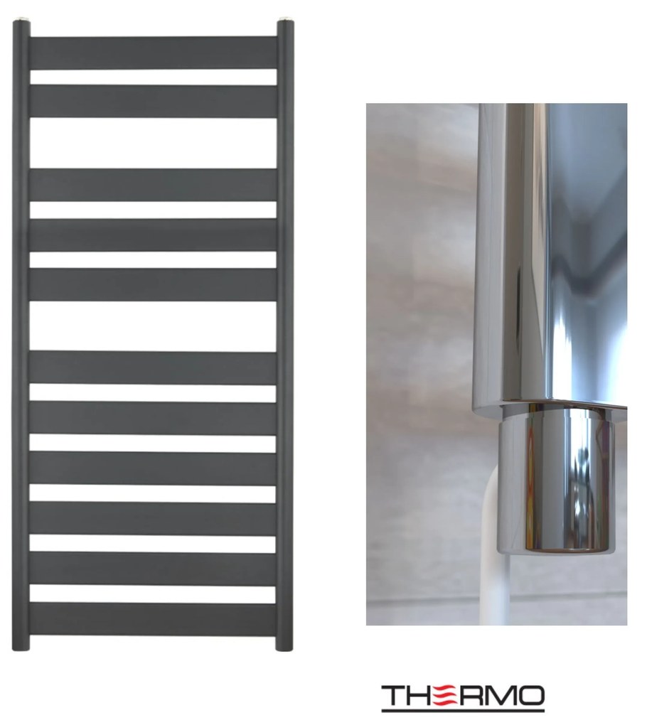 Thermo LARGO Θερμαινόμενη πετσετοκρεμάστρα από Mild Steel με ηλεκτρική λειτουργία, 120x50cm Black