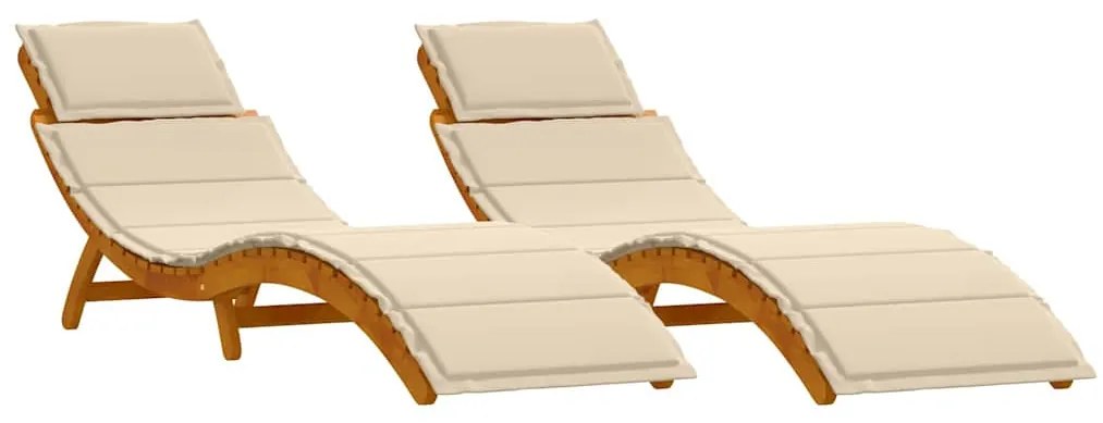 vidaXL Ξαπλώστρα 2 pcs Μπεζ 184 x 55 x 64 εκ Μασίφ ξύλο ακακίας
