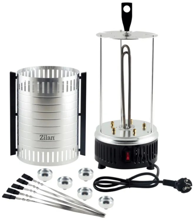 Ηλεκτρική κάθετη ψησταριά Zilan ZLN5565, 900W, 5 Σούβλες, Κεραμικό θερμαντικό στοιχείο , Inox-Μαύρο