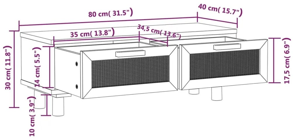 vidaXL Τραπεζάκι Σαλονιού Λευκό 80x40x30 εκ. Επεξ. Ξύλο &amp; Μασίφ Πεύκο