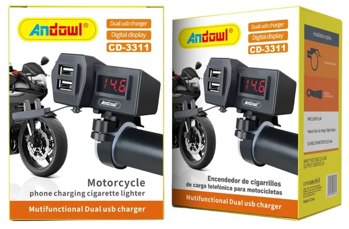 Andowl Φορτιστής Μοτοσυκλέτας με Θύρες 2xUSB CD-3311 - Motorcycle Phone Charging Cigarette Lighter