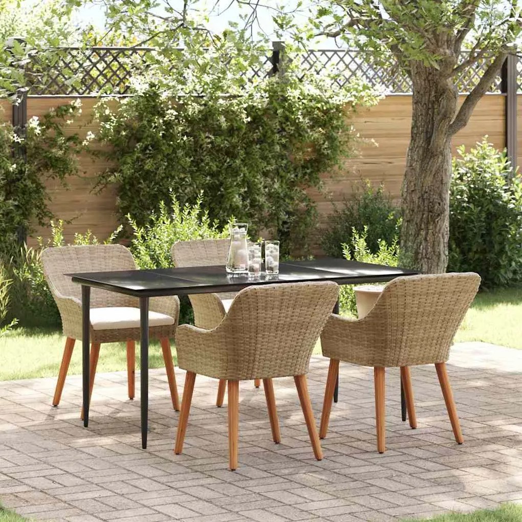 vidaXL Σέτ φαγητού για κήπο με μαξιλάρι 5 pcs Μπεζ συνθετικό ρατάν