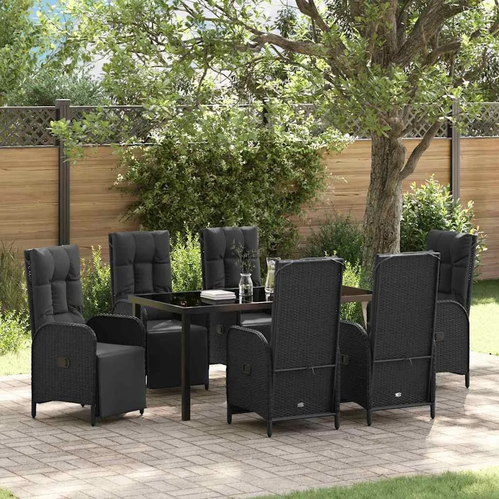 vidaXL Σέτ φαγητού για κήπο με μαξιλάρι 7 pcs Μαύρο Πολυ ράταν