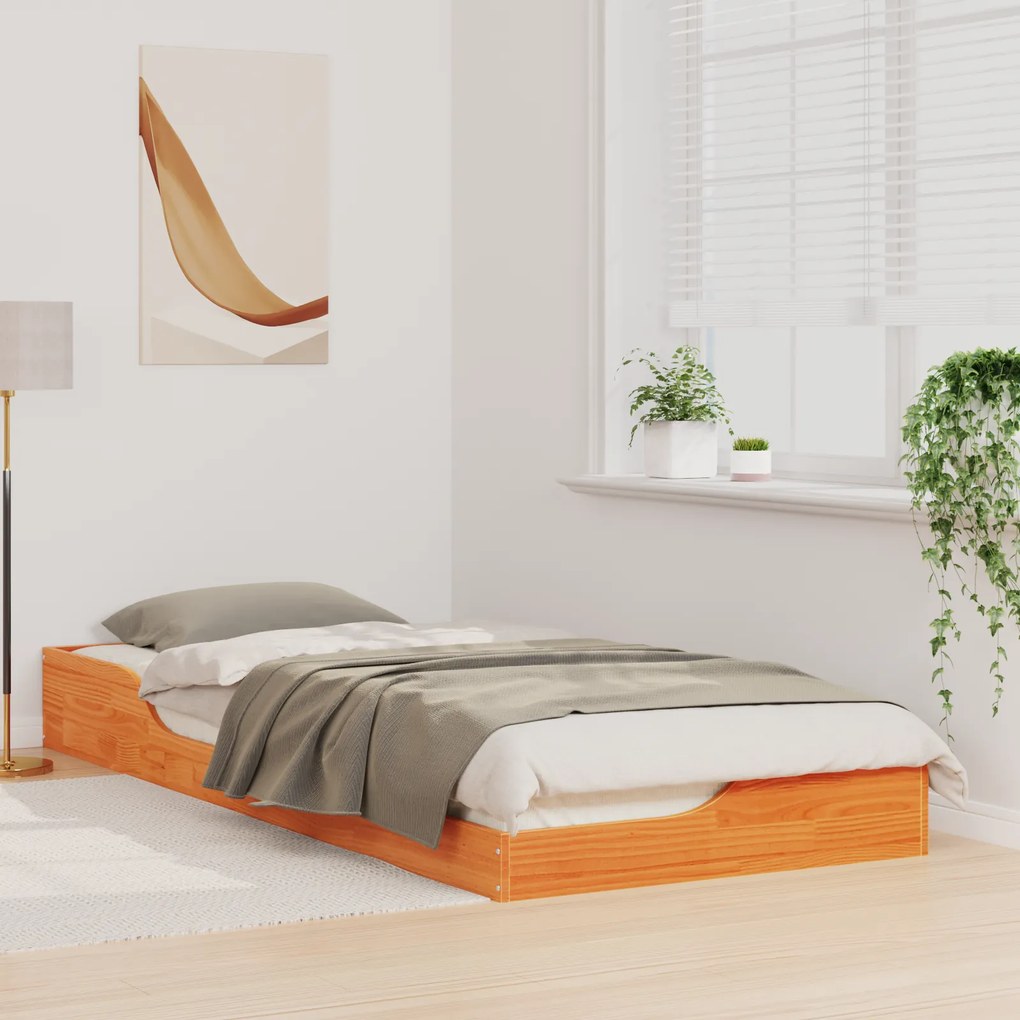 vidaXL Κρεβάτι δαπέδου Καφέ κεριού 80 x 220 cm Μασίφ ξύλο πεύκου