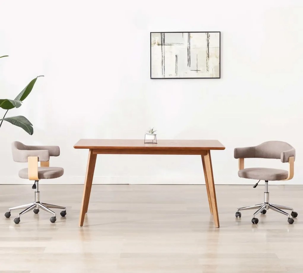 vidaXL Καρέκλες Τραπεζαρίας Περιστρ. 2 τεμ. Taupe Λυγ. Ξύλο/Ύφασμα