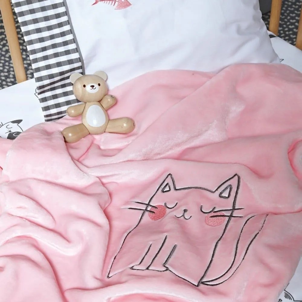 Κουβέρτα Βρεφική Kitty Cat Velour Fleece Pink Kentia Αγκαλιάς 80x110cm Πολυέστερ