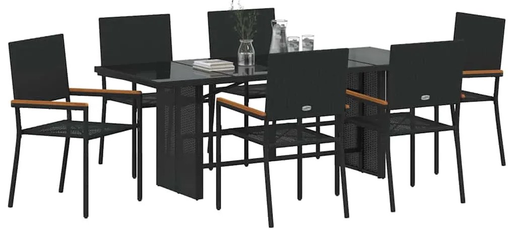 vidaXL Σέτ φαγητού για κήπο 7 pcs Μαύρο 190 x 80 x 75 εκ.