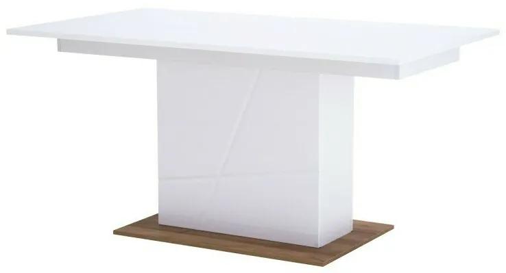 Τραπέζι Fresno R109, Riviera δρυς, Άσπρο, Γυαλιστερό λευκό, 79x90x160cm, 73 kg, Επιμήκυνση, Πλαστικοποιημένη μοριοσανίδα | Epipla1.gr