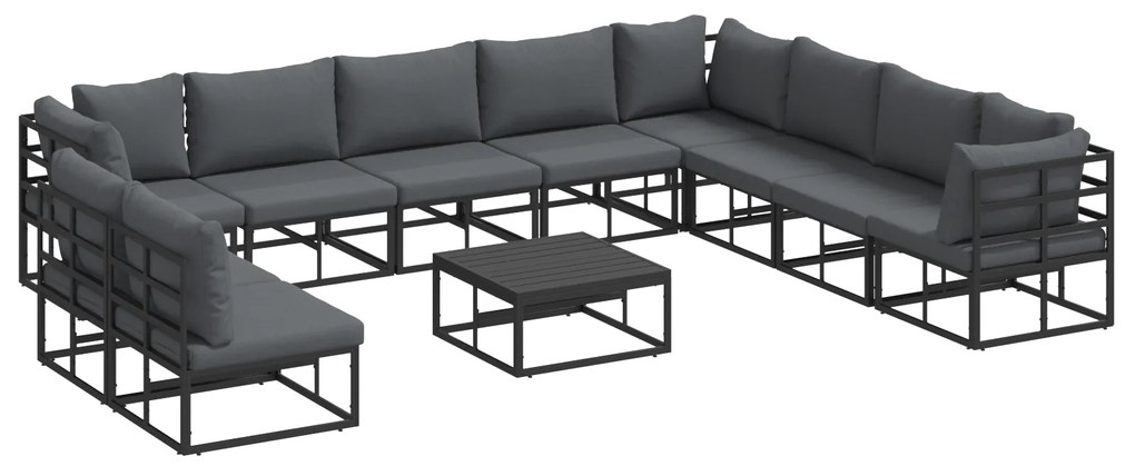 vidaXL Σετ Καναπέ Κήπου με μαξιλάρι 11 pcs Μαύρο Αλουμίνιο
