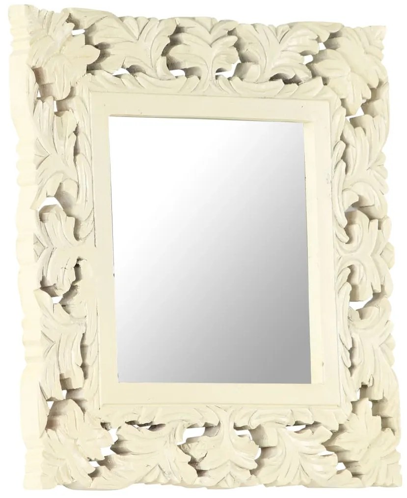 vidaXL Καθρέφτης Σκαλιστός στο Χέρι Λευκός 50x50 εκ. Μασίφ Ξύλο Μάνγκο