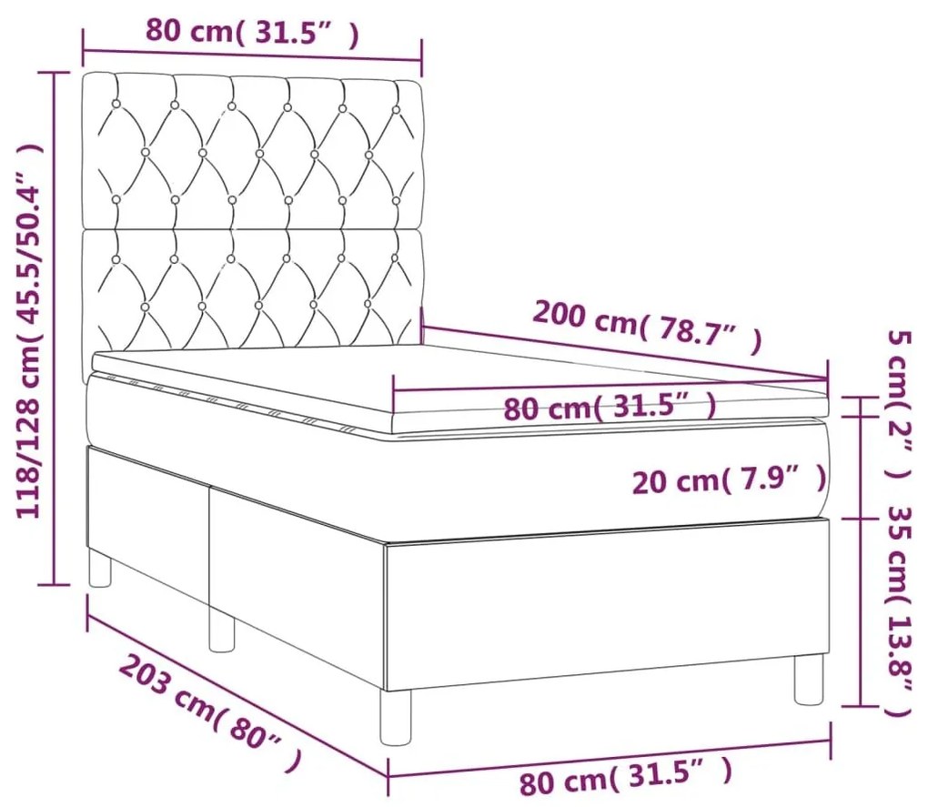 Κρεβάτι Boxspring με Στρώμα &amp; LED Σκ. Πράσινο 80x200 εκ Βελούδο - Πράσινο