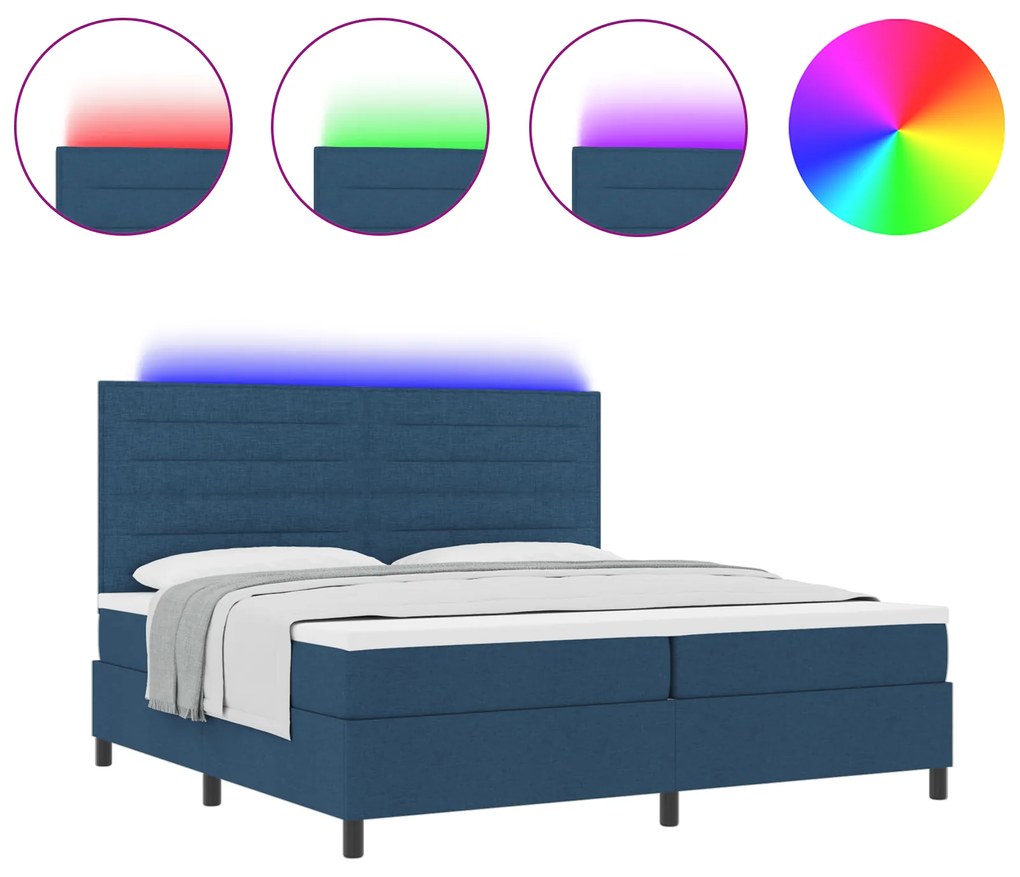 vidaXL Κρεβάτι με ελατήρια & στρώμα & LED σε μπλε χρώμα, 200 x 200 εκ.