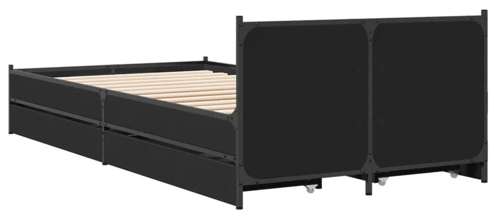 vidaXL Πλαίσιο Κρεβατιού με Συρτάρια Μαύρο 75x190εκ Επεξεργασμένο Ξύλο