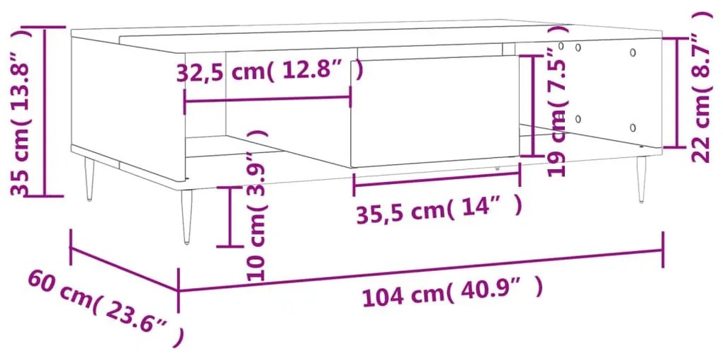 Τραπεζάκι Σαλονιού Μαύρο 104x60x35 εκ. από Επεξεργασμένο Ξύλο - Μαύρο