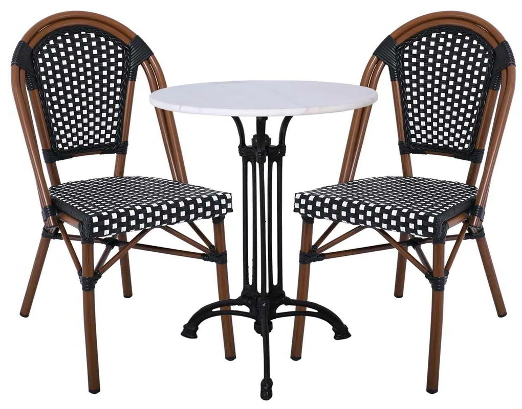 PARIS Καρέκλα Bistro, Αλουμίνιο Καρυδί, Wicker Άσπρο - Μαύρο, Στοιβαζόμενη