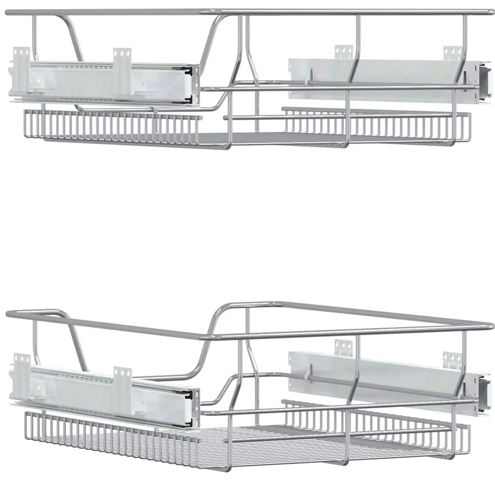 vidaXL Καλάθια Συρμάτινα Συρόμενα 2 Τεμ. Ασημί 45 εκ.