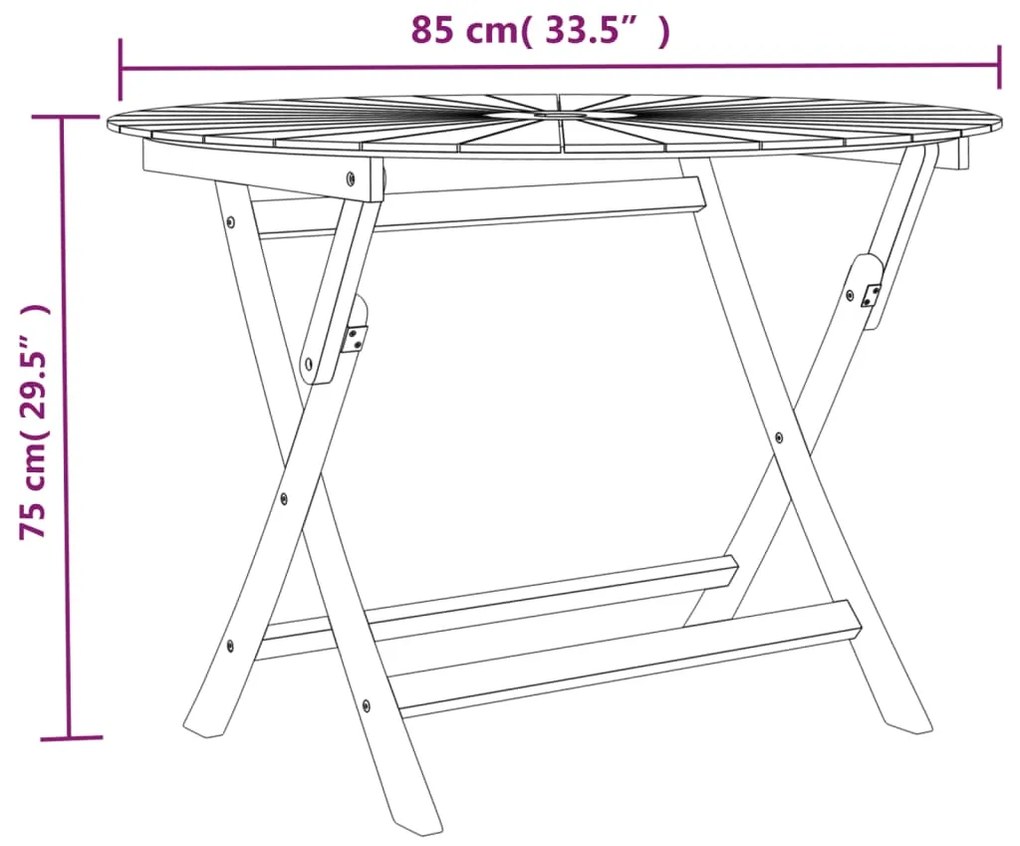 Τραπέζι Κήπου Πτυσσόμενο Ø85 x 75 εκ. Μασίφ Ξύλο Teak - Καφέ