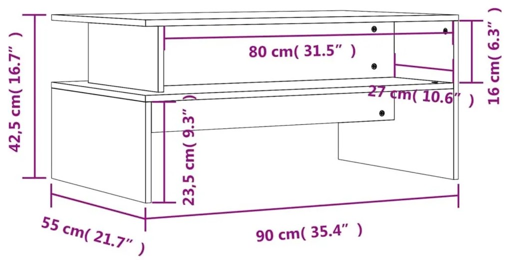 Τραπεζάκι Σαλονιού Γκρι Sonoma 90x55x42,5 εκ Επεξεργασμένο Ξύλο - Γκρι