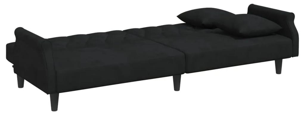 vidaXL Καναπές Κρεβάτι Διθέσιος Μαύρος Βελούδινος Μαξιλάρια/Υποπόδιο
