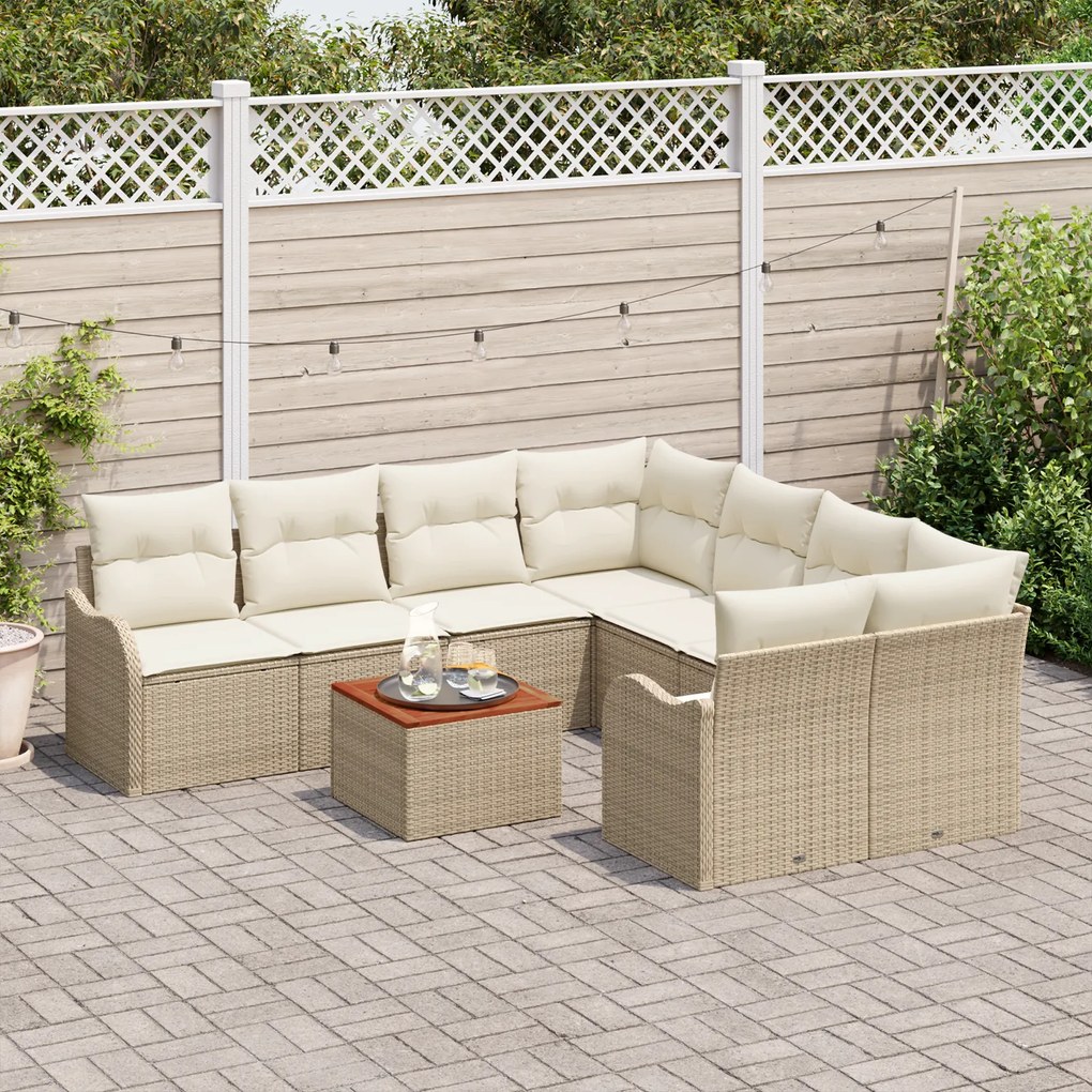 vidaXL Σετ Καναπέ Κήπου 9 pcs Beige, λευκό Μεγάλο Ρατάν