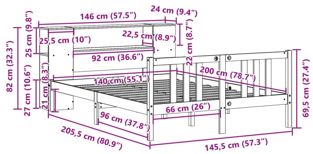 ΚΡΕΒΑΤΙ ΒΙΒΛΙΟΘΗΚΗ ΧΩΡΙΣ ΣΤΡΩΜΑ 140X200 ΕΚ ΜΑΣΙΦ ΞΥΛΟ ΠΕΥΚΟ 3322282