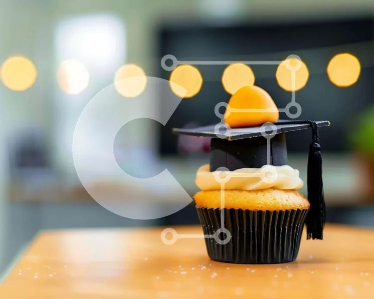 Intra Συλλεκτικό Ξύλινο Παζλ Plywood  4mm - Αποφοίτηση Cupcake με Πορτοκαλί Καπάκι Σε Ξύλινο Κουτί - Διαστάσεις: 10x10 cm – 25 κομμάτια