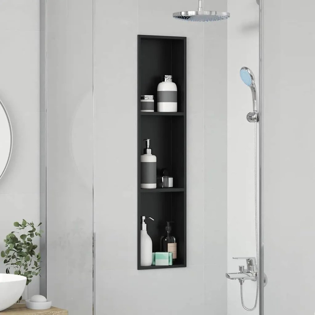 vidaXL Νίτσα Μπάνιου Μαύρο 90 x 20 x 9.5 εκ Ανοξείδωτο ατσάλι