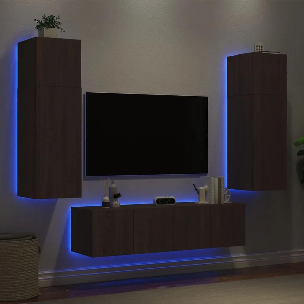 vidaXL Έπιπλα Τοίχου Τηλεόρασης 6 τεμ. LED Καφέ Δρυς από Επεξ. Ξύλο