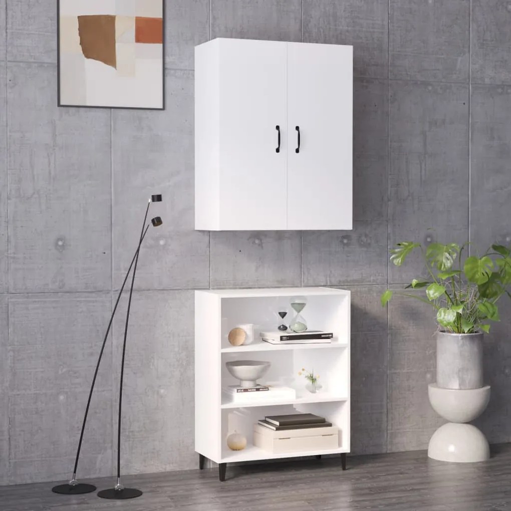 vidaXL Μπουφές Γυαλιστερό Λευκό 69,5x32,5x180 εκ. Επεξεργασμένο Ξύλο