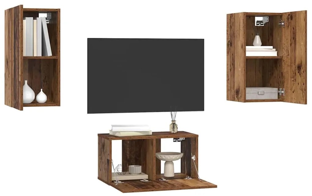 vidaXL Σετ επίπλου τηλεόρασης 3 pcs Παλαιό ξύλο 60 x 30 x 30 cm