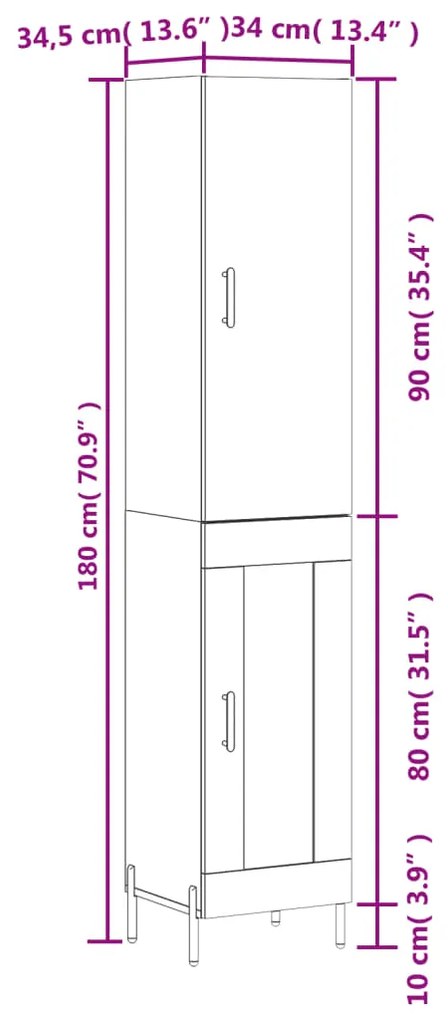 Ντουλάπι Γυαλ. Λευκό 34,5 x 34 x 180 εκ. από Επεξεργασμένο Ξύλο - Λευκό