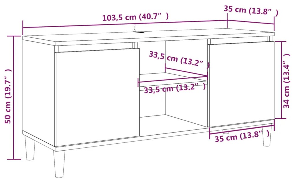 Έπιπλο Τηλεόρασης Καπν. Δρυς 103,5x35x50 εκ. Μασίφ Ξύλινα Πόδια - Καφέ