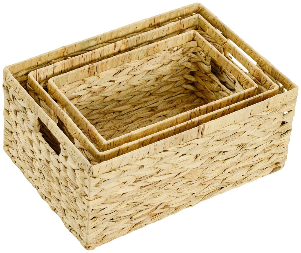 HOMCOM Σετ 3 καλαθιών αποθήκευσης με λαβές και μεταλλικό σκελετό, για ράφια, υπνοδωμάτιο, σαλόνι, μπάνιο, φυσικό τόνο