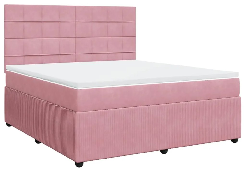 vidaXL Κρεβάτι Boxspring με Στρώμα Ροζ 180x200 εκ. Βελούδινο