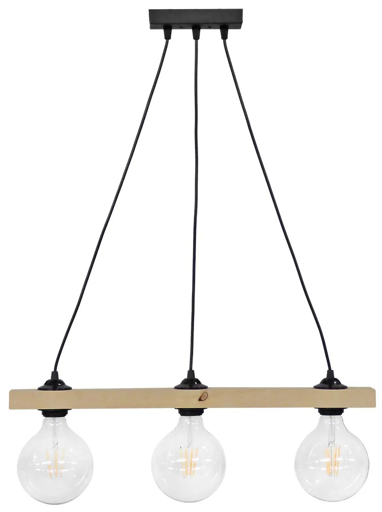 Φωτιστικό Οροφής Τρίφωτο Heronia Raga Wood 31-1221 Black/Natural
