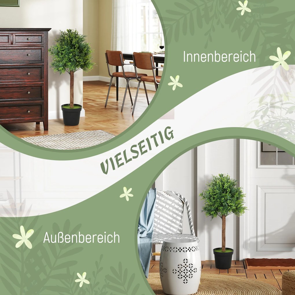 HOMCOM Τεχνητό Δέντρο Μπουσκέτου 90cm Τεχνητό Φυτό, Πλαστικό Τεχνητό Φυτό σε Γλάστρα για Σαλόνι