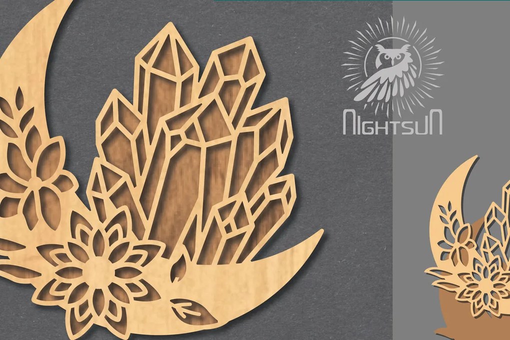 Σετ των 2 Intra απο ξύλο plywood 3mm-4mm πάχος - Διακόσμηση Chrystal Moon Cut Laser 4 Δίασταση 20x20 cm INTRAFABR-122555908