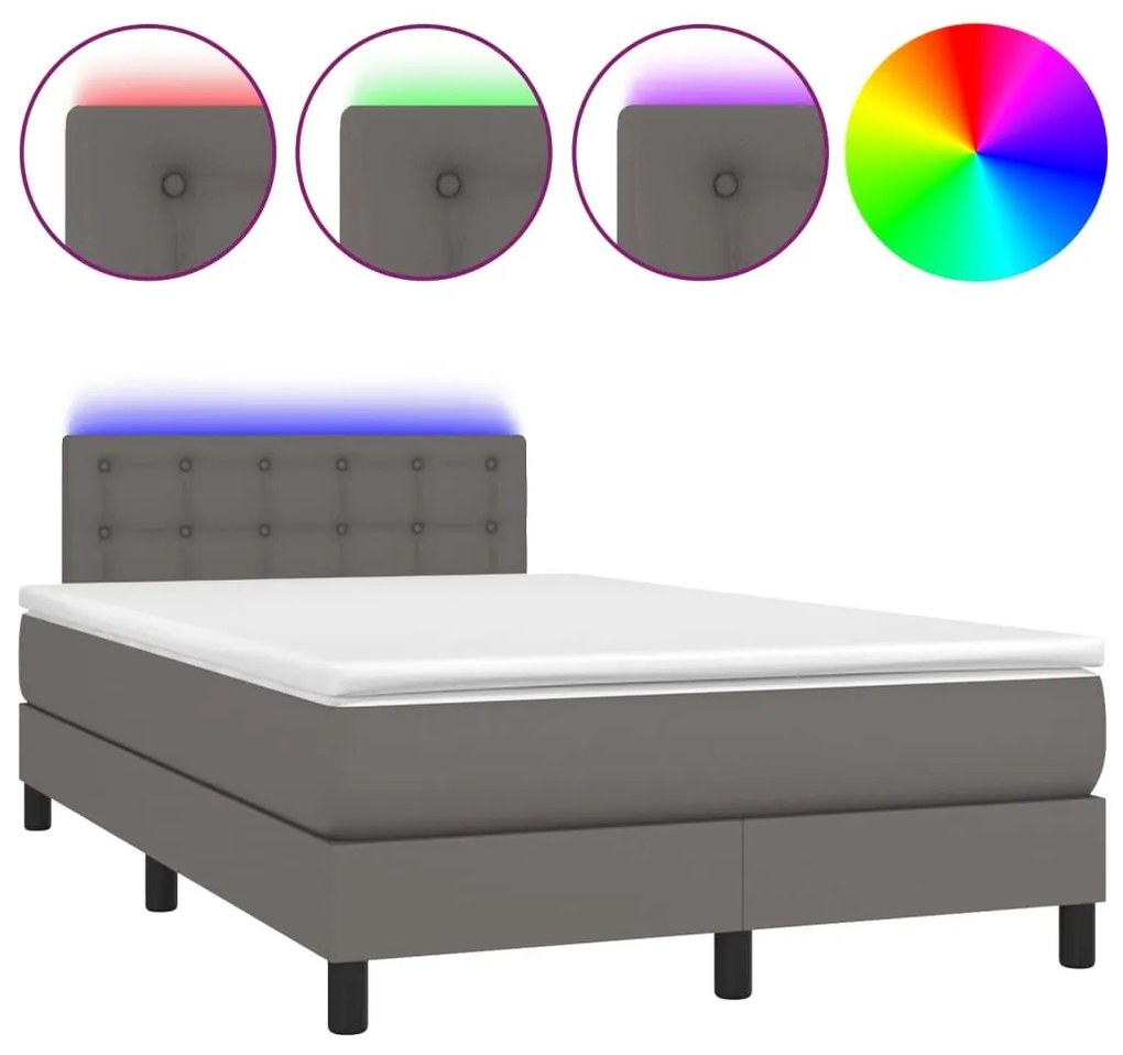 Κρεβάτι Boxspring με Στρώμα &amp; LED Γκρι 120x190 εκ. Συνθ. Δέρμα - Γκρι