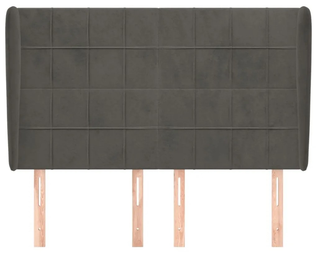 Κεφαλάρι με Πτερύγια Σκούρο Γκρι 147x23x118/128 εκ. Βελούδινο - Γκρι