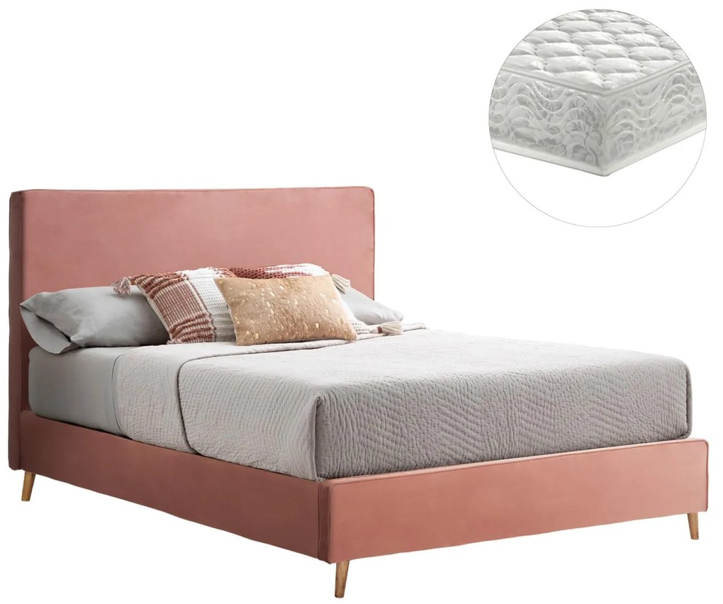 Επενδυμένο Κρεβάτι με Στρώμα INDRA Διπλό Βελούδο Σάπιο Μήλο 160x200εκ. 172x214x112 εκ.