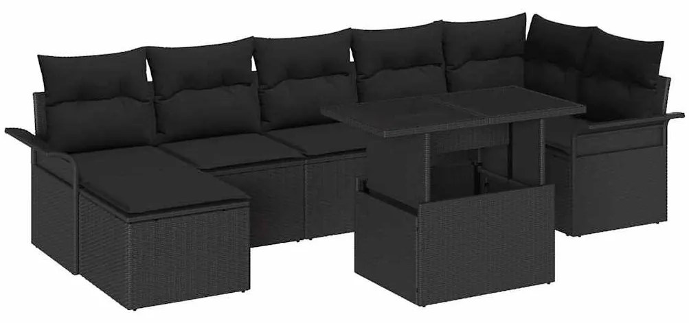 vidaXL Σετ Καναπέ Κήπου με μαξιλάρι 8 pcs Μαύρο Πολυ ράταν