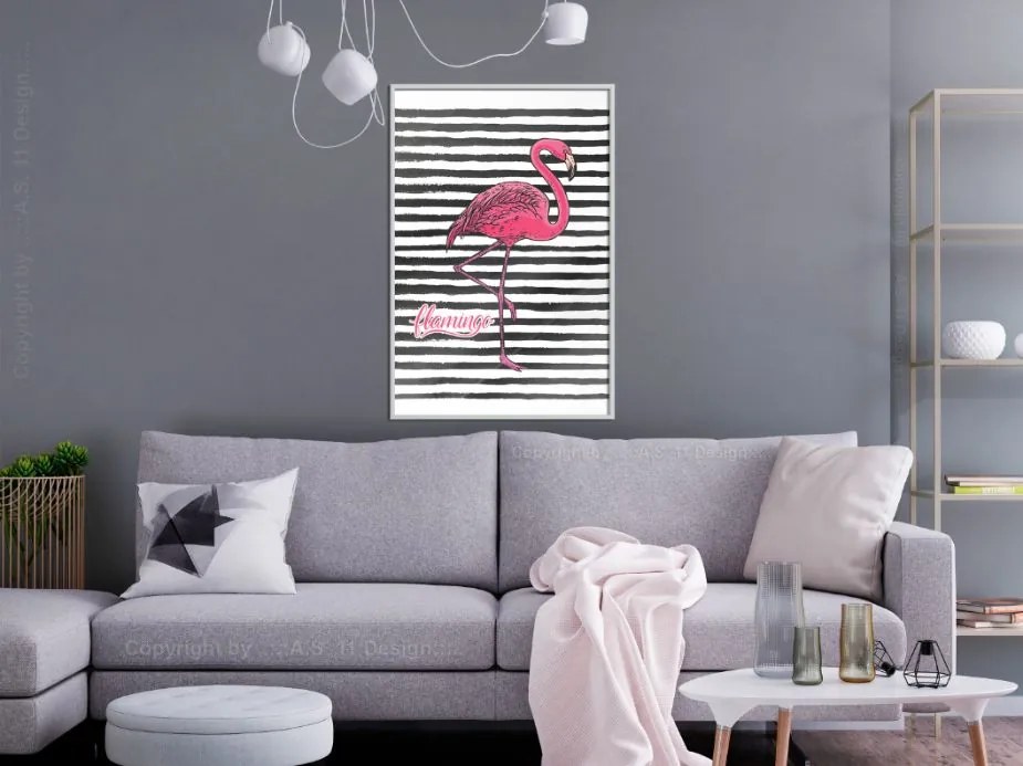 Αφίσα - Flamingo on Striped Background - 20x30 - Χρυσό - Χωρίς πασπαρτού