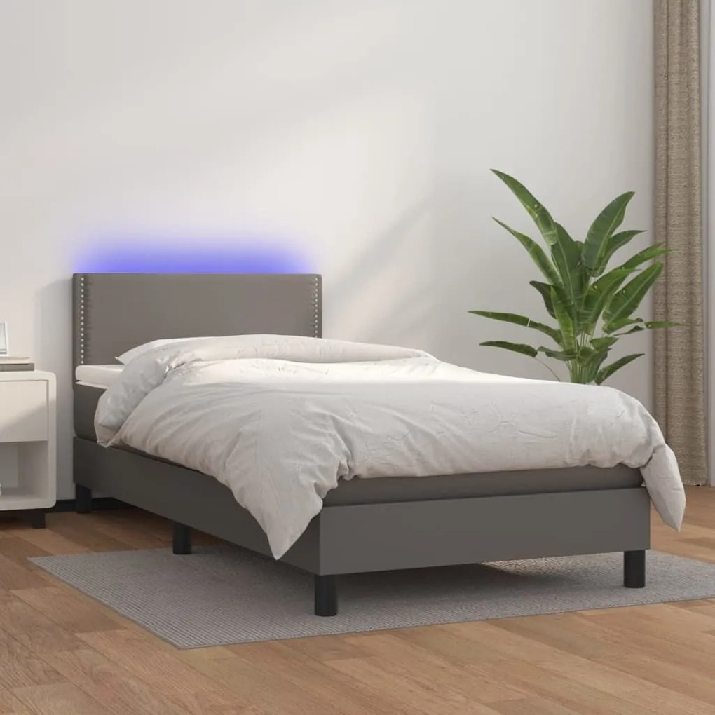 ΚΡΕΒΑΤΙ BOXSPRING ΜΕ ΣΤΡΩΜΑ &amp; LED ΓΚΡΙ 100X200 ΕΚ. ΣΥΝΘ. ΔΕΡΜΑ 3134151