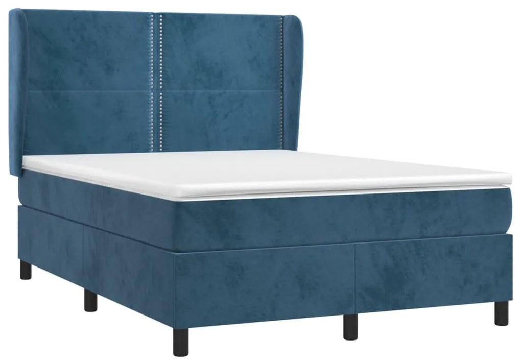 vidaXL Κρεβάτι Boxspring με Στρώμα Σκούρο Μπλε 140x200 εκ. Βελούδινο