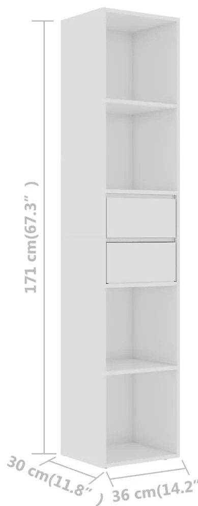 Βιβλιοθήκη Γυαλιστερό Λευκό 36 x 30 x 171 εκ. από Επεξ. Ξύλο - Λευκό