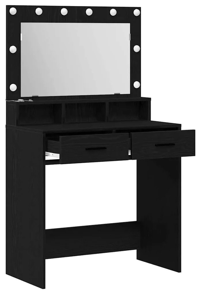 vidaXL Κομοδίνο με ράφι Μαύρη δρυς 79 x 41 x 135 εκ Επεξεργασμένο ξύλο