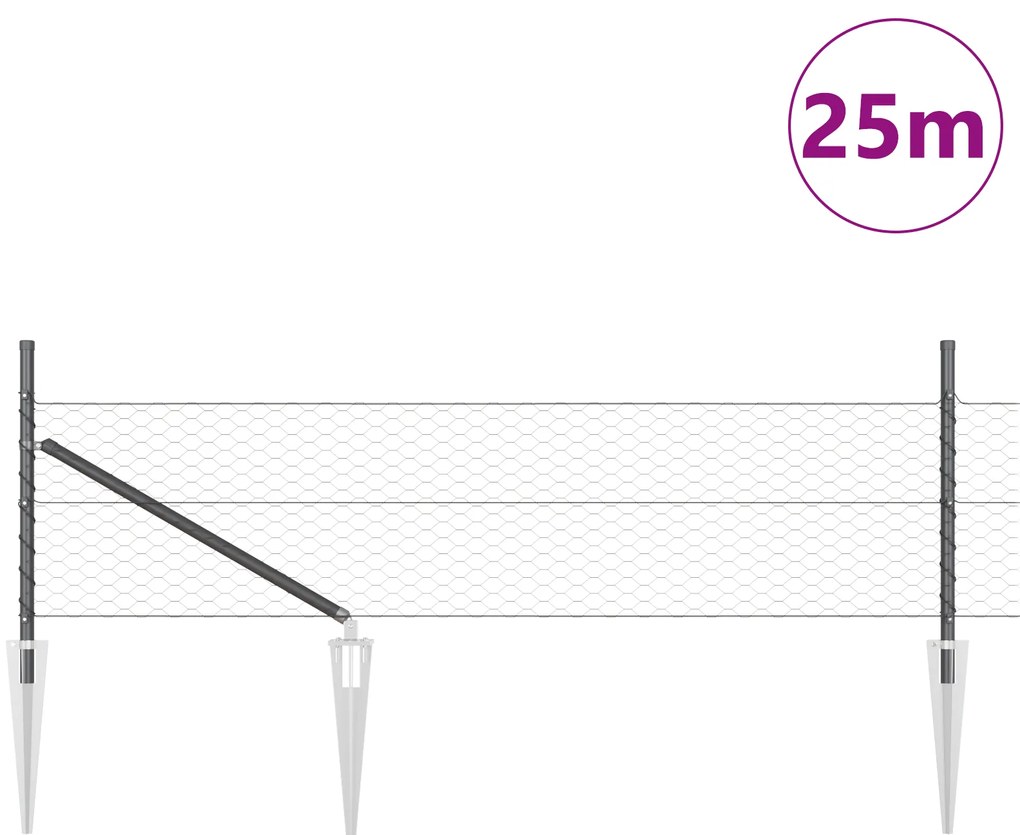 vidaXL Περίφραξη Εξαγώνου Γκρι 0.8x25 m Χάλυβα