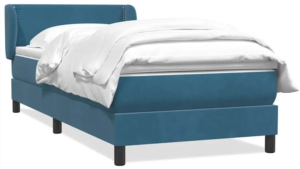 vidaXL Κρεβάτι Boxspring με Στρώμα Σκούρο Μπλε 90x220 εκ. Βελούδινο