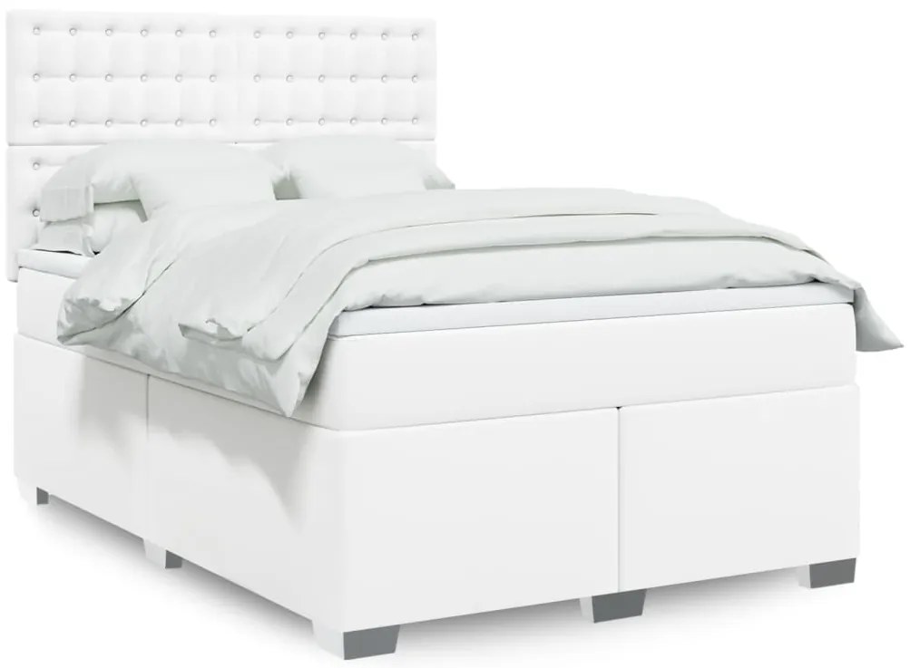 vidaXL Κρεβάτι Boxspring με Στρώμα Λευκό 160x200εκ.από Συνθετικό Δέρμα