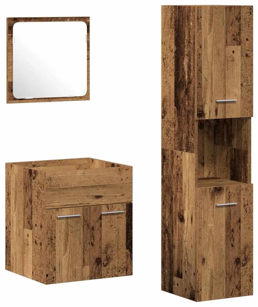vidaXL Σετ Επίπλων Μπάνιου με πόρτα 3 pcs Παλιό Ξύλο 41 x 38.5 x 46 cm